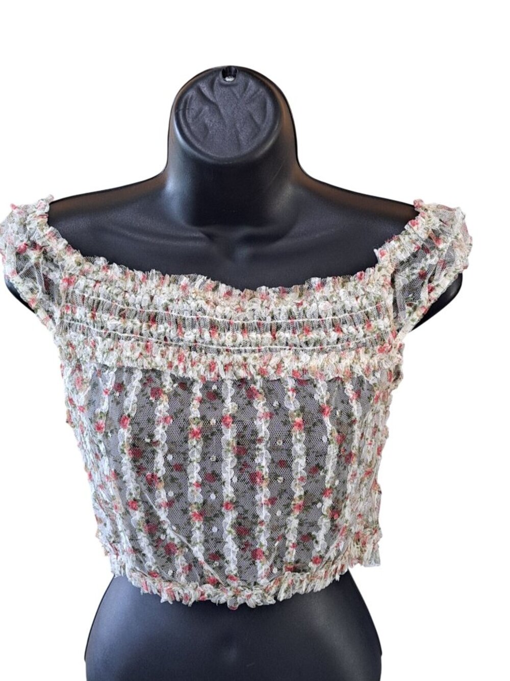 Ultimately Free People Floral Lace Off-Shoulder Smocked Crop Top Sheer Women’s S